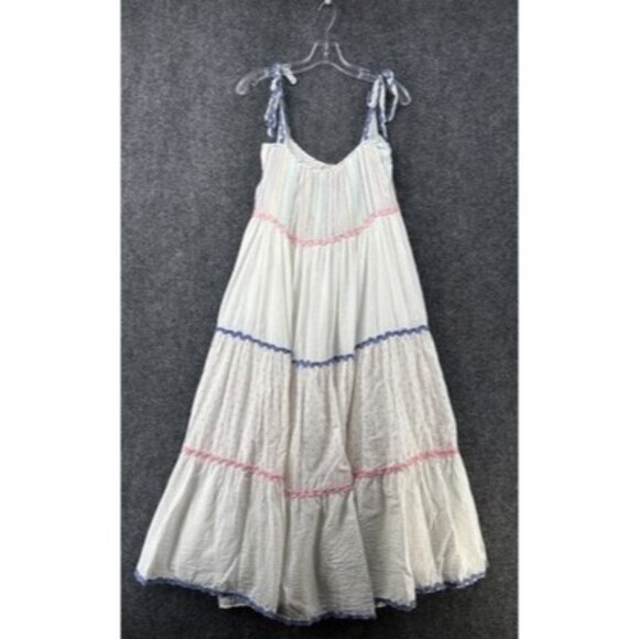 Z&L Dresses & Skirts - Z&L White Striped Boho Maxi Dress Womens Small Tie Straps Coquette Fairycore